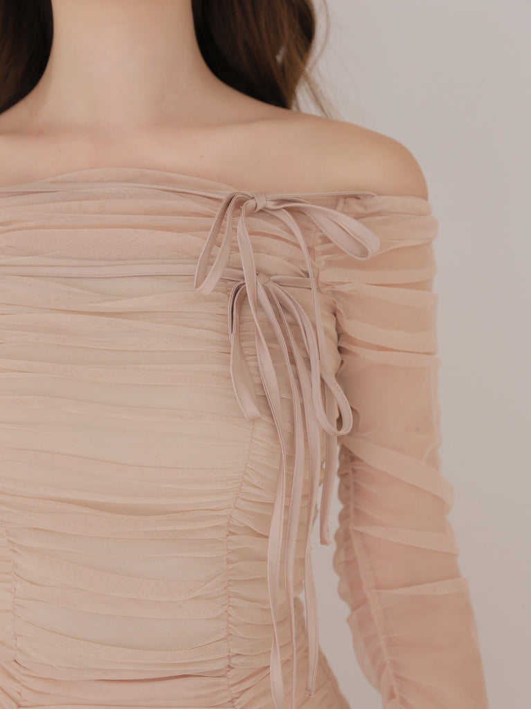 Chiffon mesh gathered setup(eme10765)