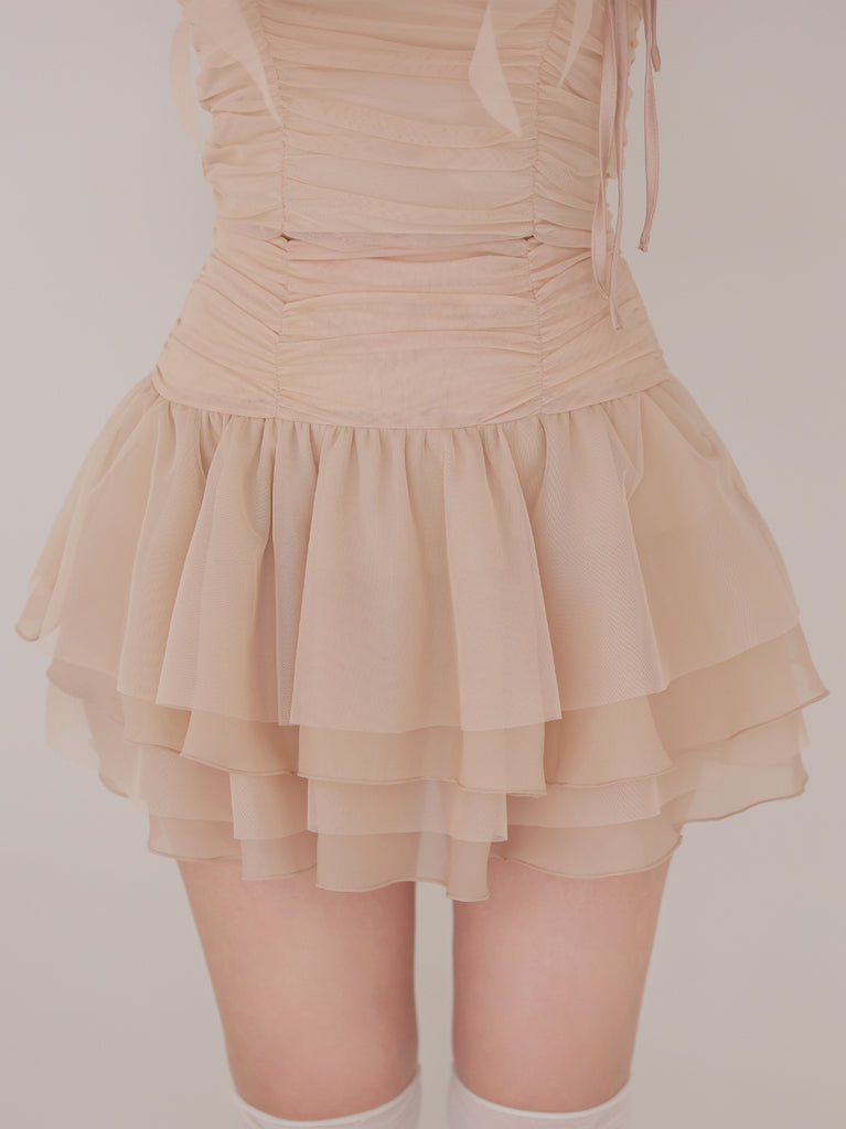 Chiffon mesh gathered setup(eme10765)