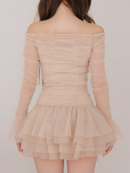 Chiffon mesh gathered setup(eme10765)