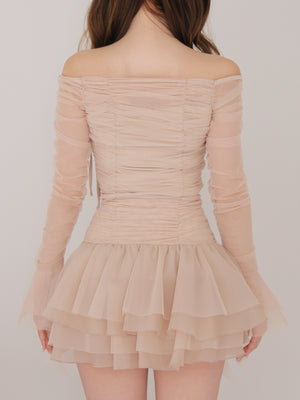 Chiffon mesh gathered setup(eme10765)