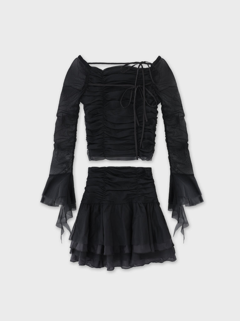 Chiffon mesh gathered setup(eme10765)