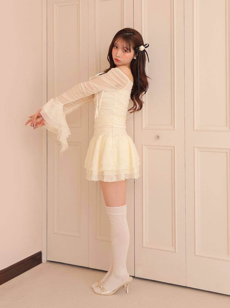 Chiffon mesh gathered setup(eme10765)