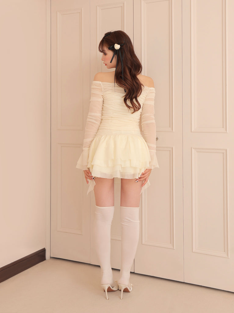 Chiffon mesh gathered setup(eme10765)