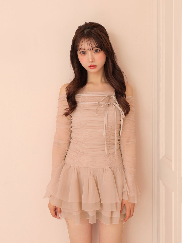 Chiffon mesh gathered setup(eme10765)