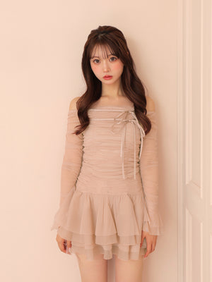 Chiffon mesh gathered setup(eme10765)