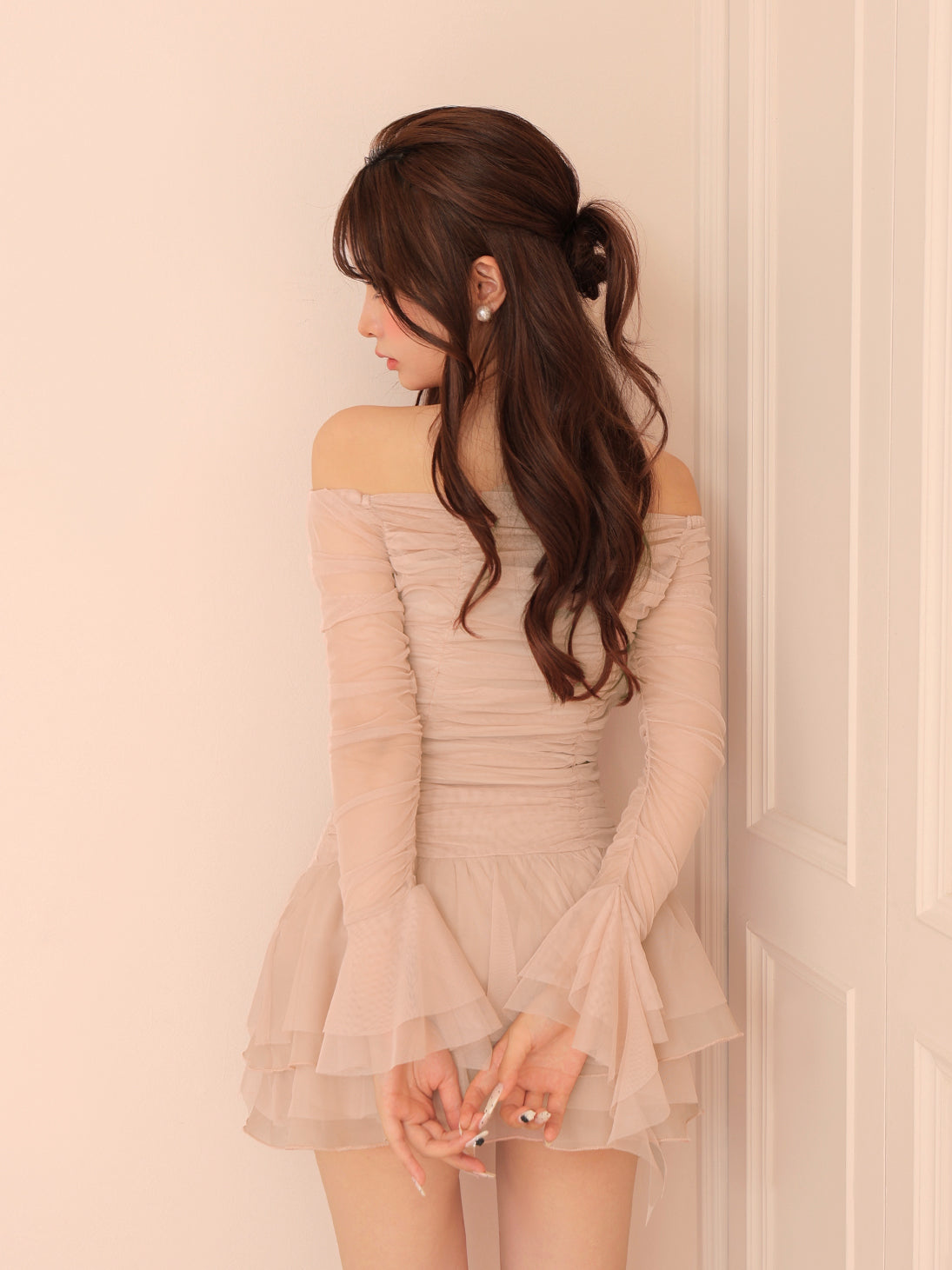 Chiffon mesh gathered setup(eme10765)