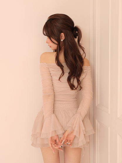 Chiffon mesh gathered setup(eme10765)