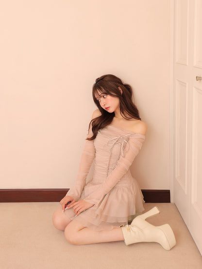 Chiffon mesh gathered setup(eme10765)