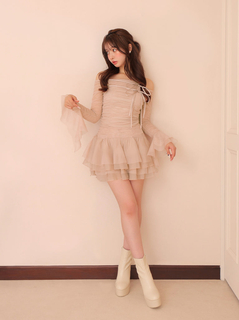 Chiffon mesh gathered setup(eme10765)