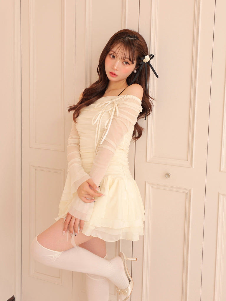 Chiffon mesh gathered setup(eme10765)