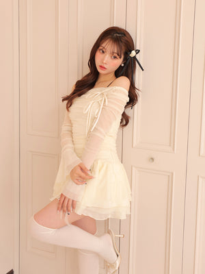 Chiffon mesh gathered setup(eme10765)