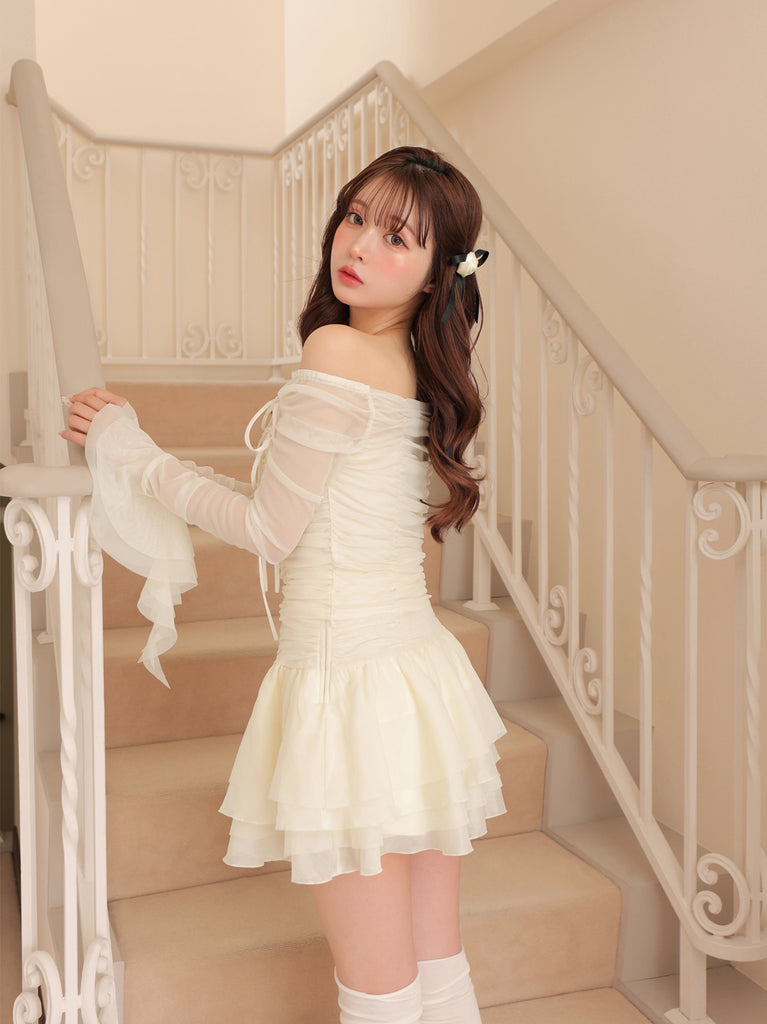 Chiffon mesh gathered setup(eme10765)