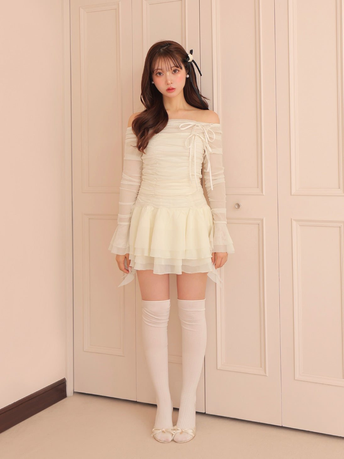 Chiffon mesh gathered setup(eme10765)