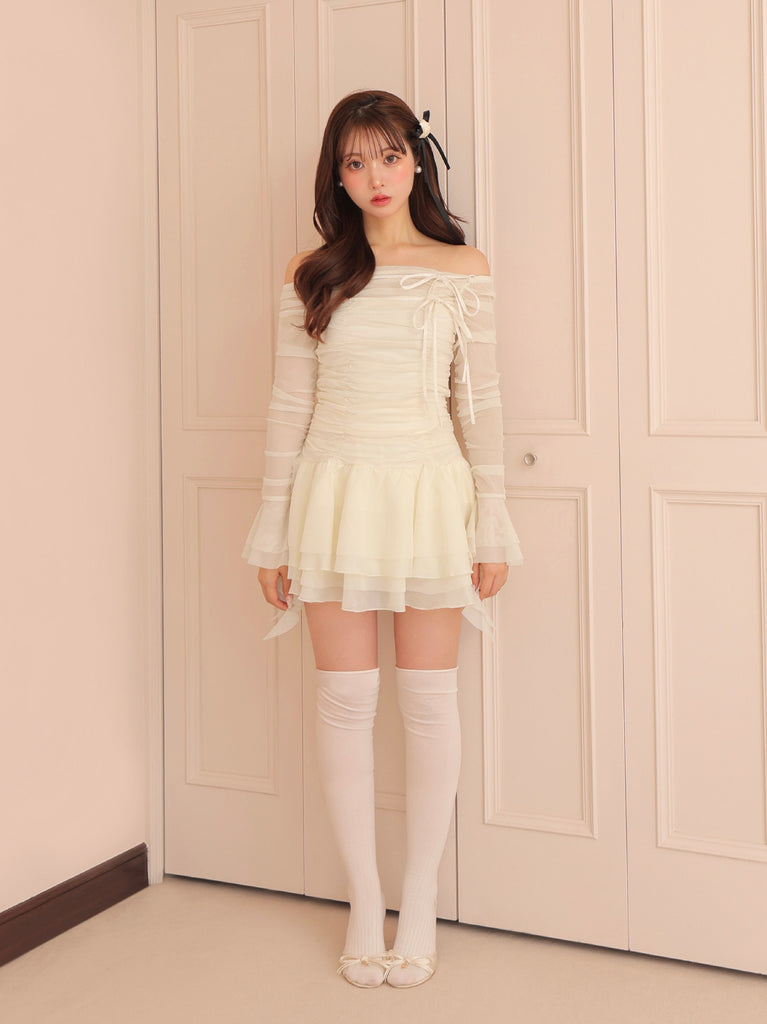 Chiffon mesh gathered setup(eme10765)