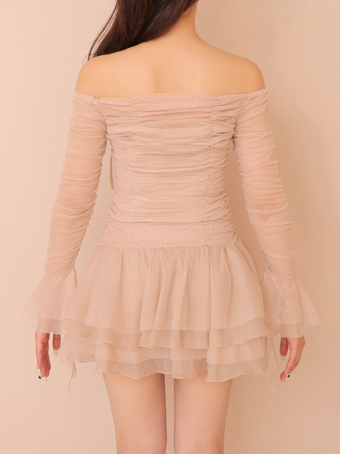 Chiffon mesh gathered setup(eme10765)