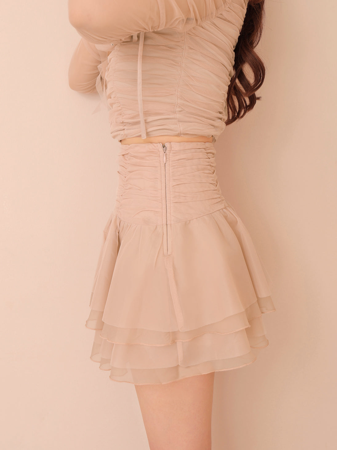 Chiffon mesh gathered setup(eme10765)