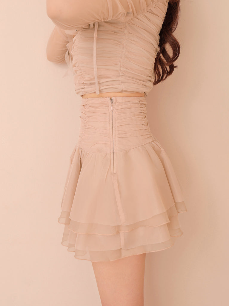 Chiffon mesh gathered setup(eme10765)