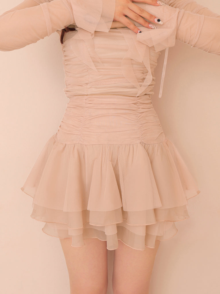 Chiffon mesh gathered setup(eme10765)