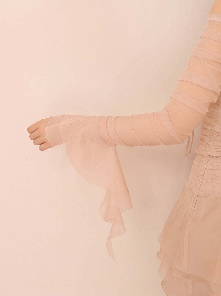 Chiffon mesh gathered setup(eme10765)