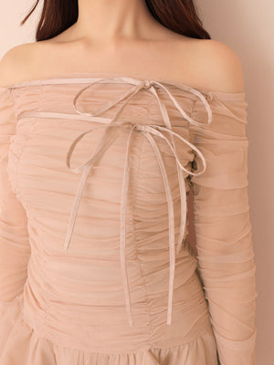 Chiffon mesh gathered setup(eme10765)