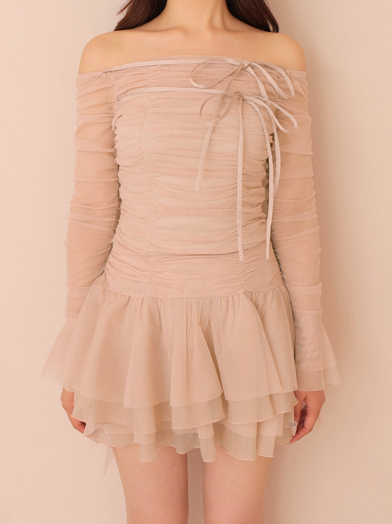 Chiffon mesh gathered setup(eme10765)