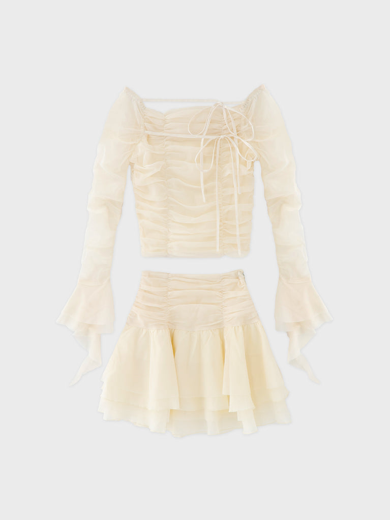 Chiffon mesh gathered setup(eme10765)