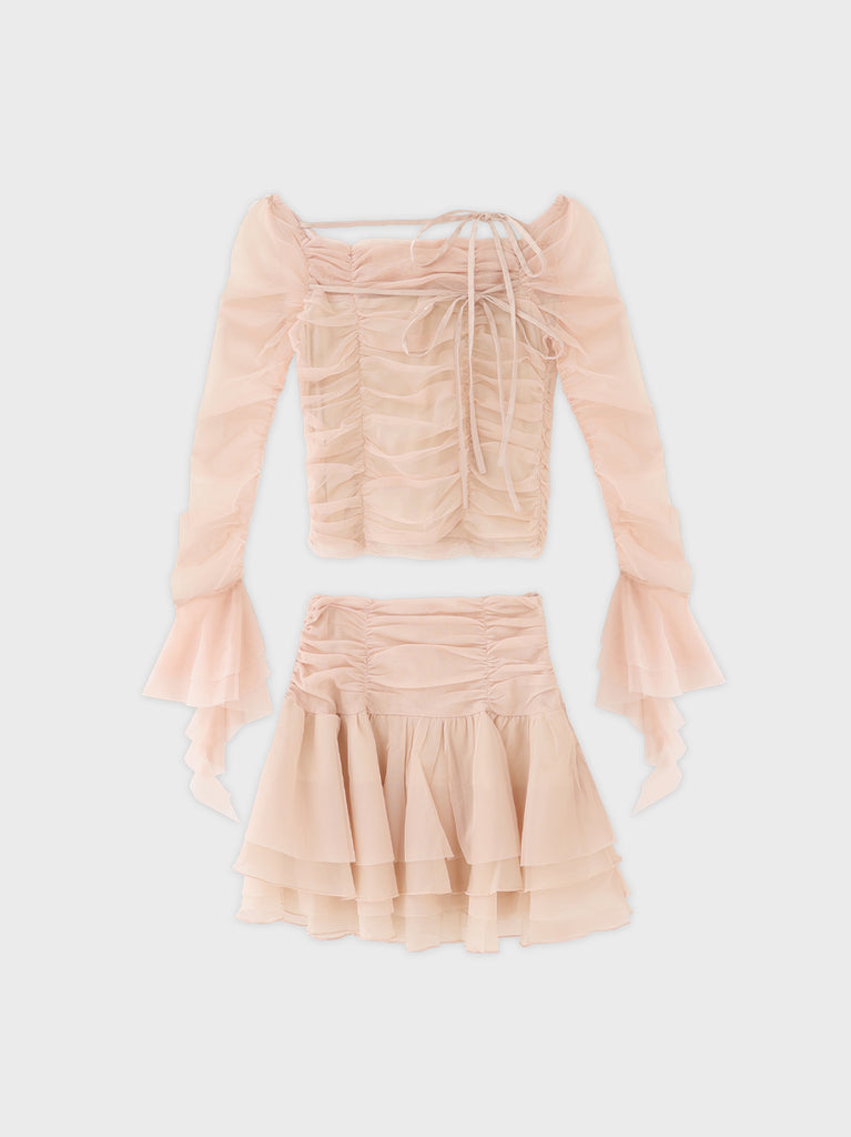 Chiffon mesh gathered setup(eme10765)