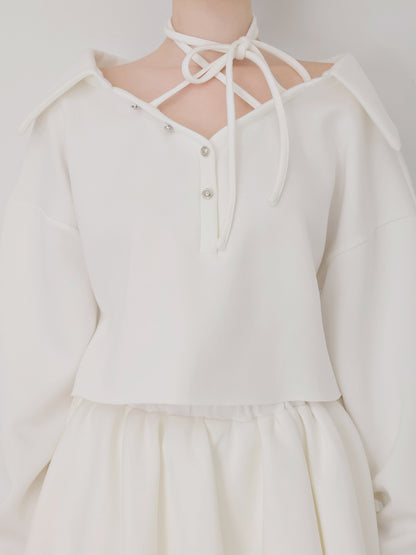 Airy smooth ribbon pullover(eme10767)