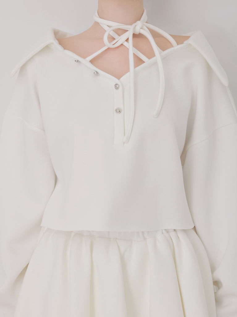 Airy smooth ribbon pullover(eme10767)