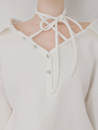 Airy smooth ribbon pullover(eme10767)