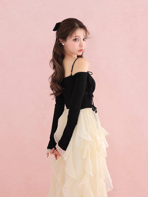Ruffle frill chiffon docking onepiece(eme10769)