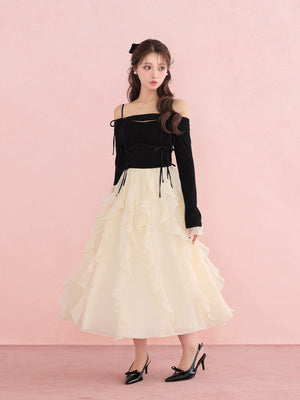 Ruffle frill chiffon docking onepiece(eme10769)