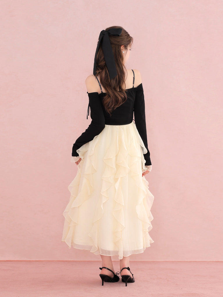 Ruffle frill chiffon docking onepiece(eme10769)