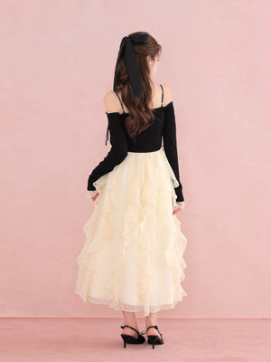 Ruffle frill chiffon docking onepiece(eme10769)