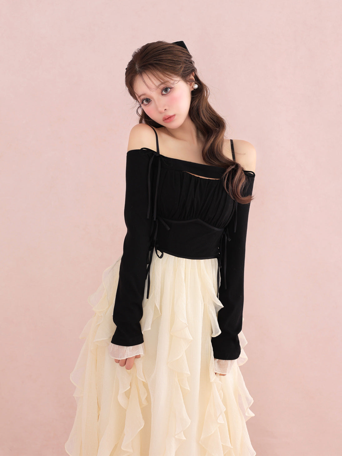 Ruffle frill chiffon docking onepiece(eme10769)