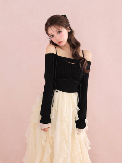Ruffle frill chiffon docking onepiece(eme10769)