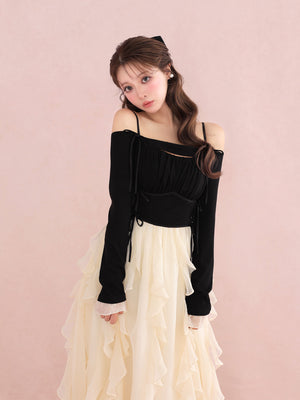 Ruffle frill chiffon docking onepiece(eme10769)