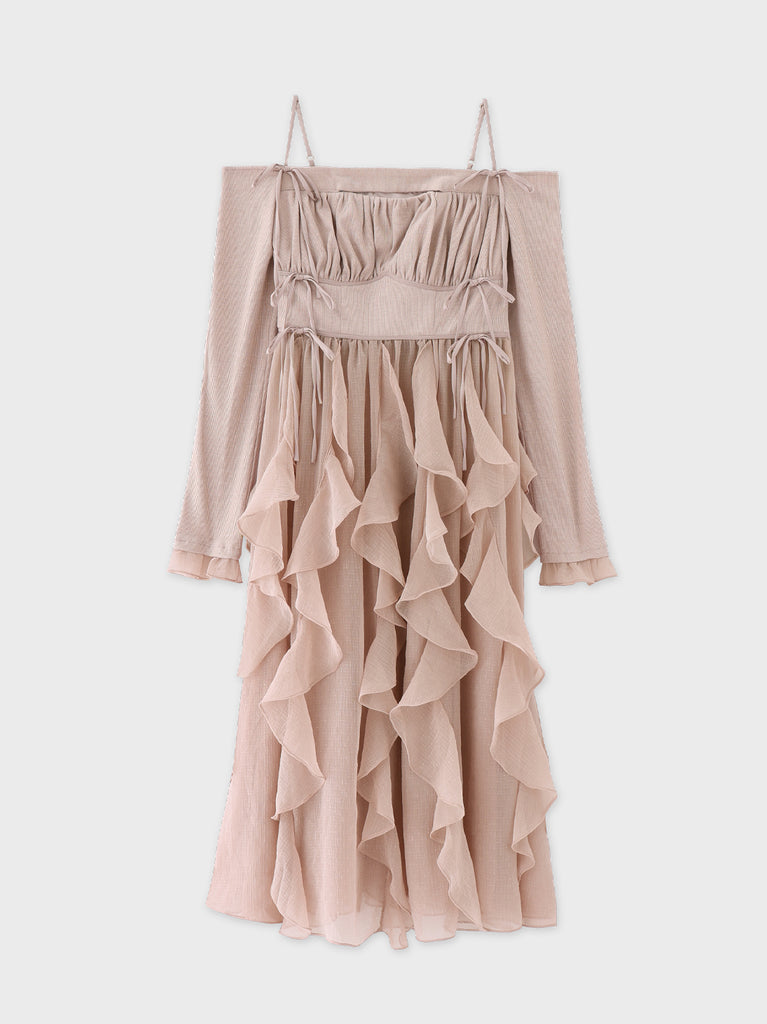 Ruffle frill chiffon docking onepiece(eme10769)