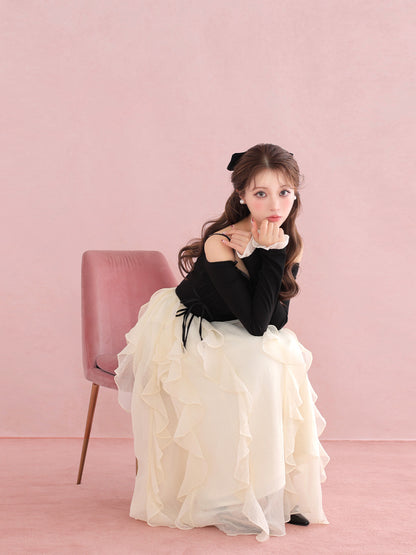 Ruffle frill chiffon docking onepiece(eme10769)