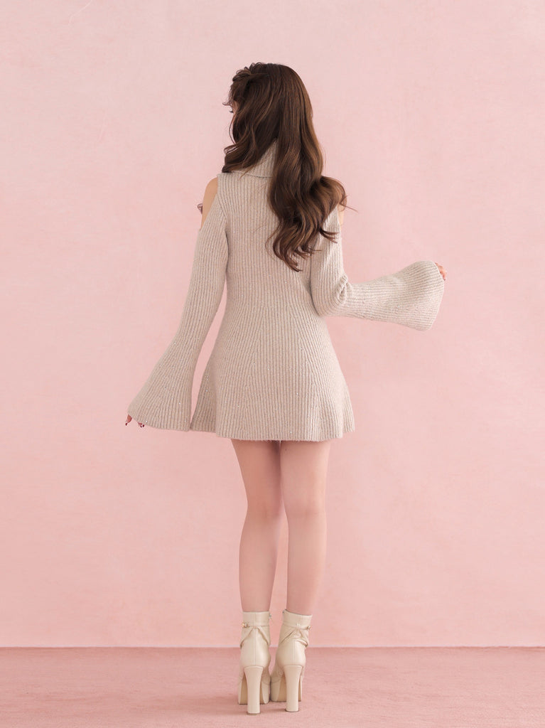 【Pre Order】Sleeve cut glitter knit mini onepiece(eme10771)