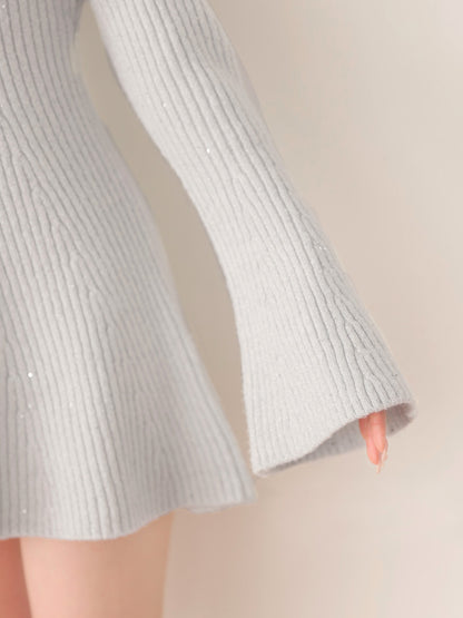 【Pre Order】Sleeve cut glitter knit mini onepiece(eme10771)