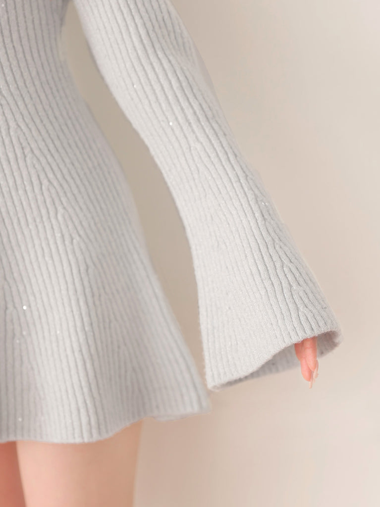 【Pre Order】Sleeve cut glitter knit mini onepiece(eme10771)