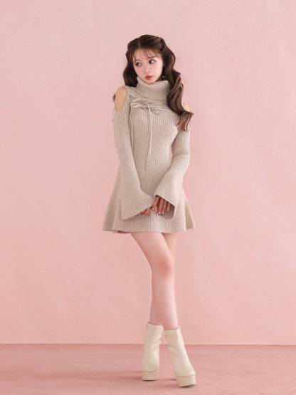 【Pre Order】Sleeve cut glitter knit mini onepiece(eme10771)