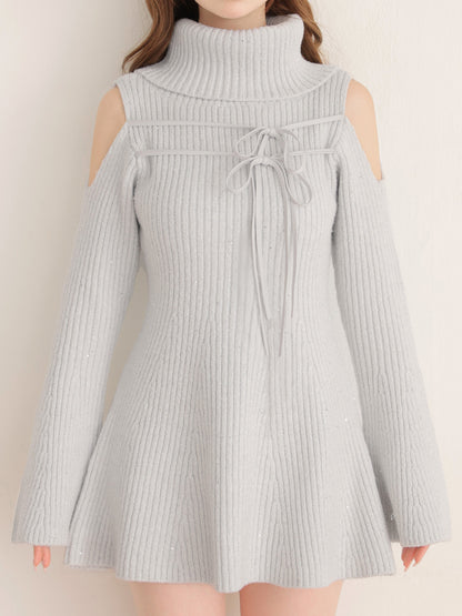 【Pre Order】Sleeve cut glitter knit mini onepiece(eme10771)