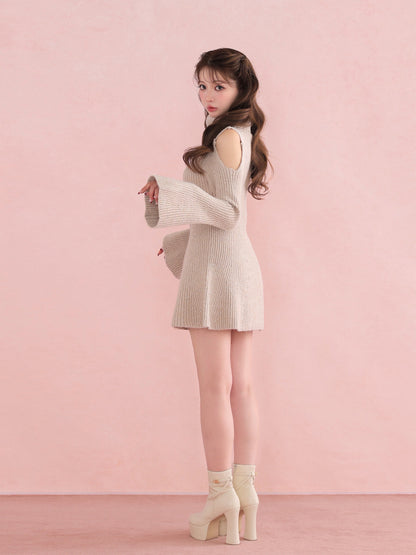 【Pre Order】Sleeve cut glitter knit mini onepiece(eme10771)