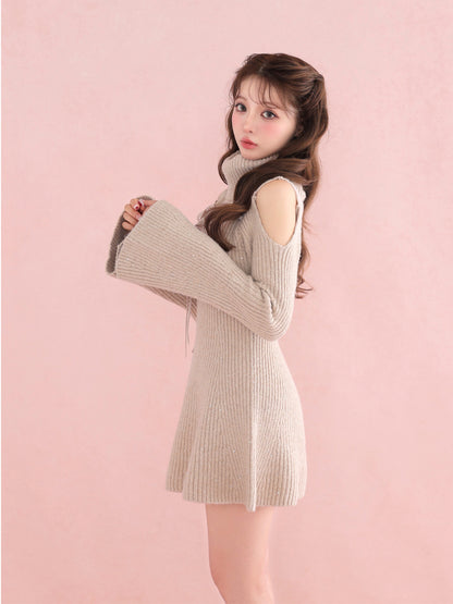 【Pre Order】Sleeve cut glitter knit mini onepiece(eme10771)