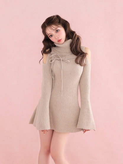 【Pre Order】Sleeve cut glitter knit mini onepiece(eme10771)