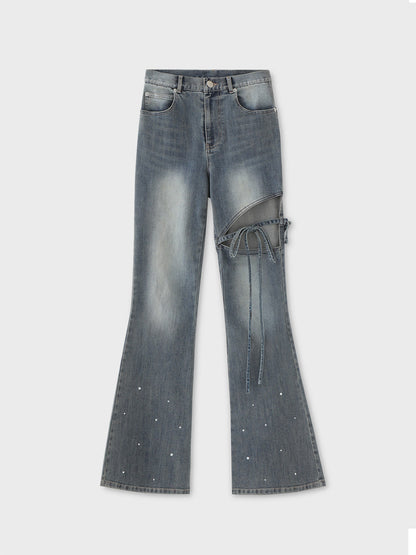 Ribbon bleach flare denim(eme10711)
