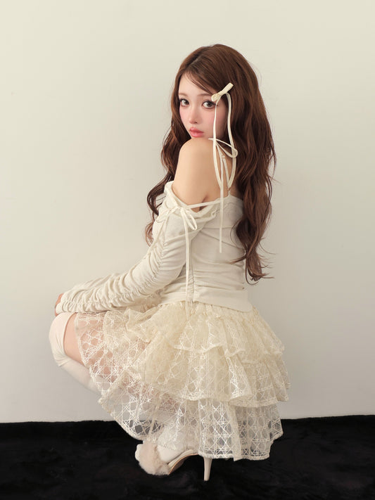 【Pre Order】Check embroidery tiered mini skirt(eme10774)