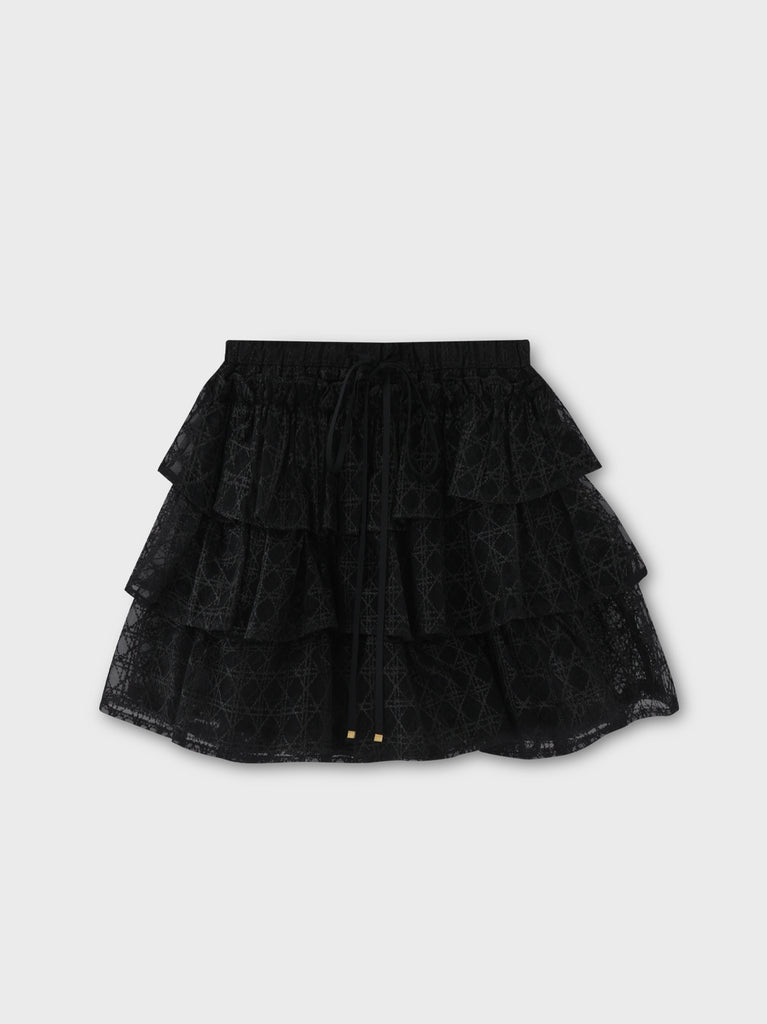 Check embroidery tiered mini skirt(eme10774)